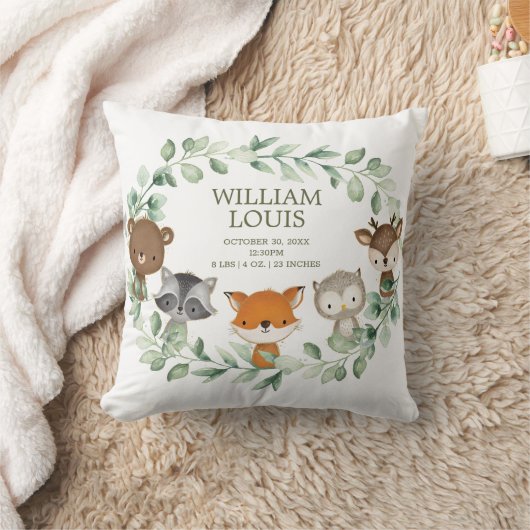 Modern Greenerie Woodland Birth Stats Boy Kinderzi Kissen (Decke)