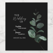 Modern Greenery Black Wedding Wine Label Weinetikett (Einzelnes Label)