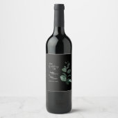 Modern Greenery Black Wedding Wine Label Weinetikett (Vorderseite)