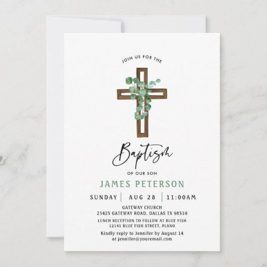 Modern Greenery Boy Taufe Einladung (Vorderseite)