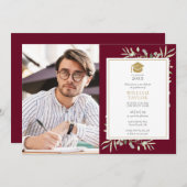 Modern Greenery Burgundy Graduation Party Foto Einladung (Vorne/Hinten)