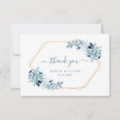 Modern Greenery Dusty Blue Geometric Wedding Dankeskarte (Vorderseite)