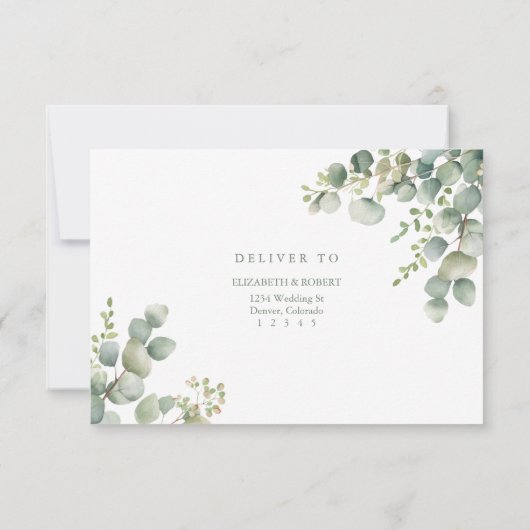 Modern Greenery Eucalyptus Wedding RSVP Card Karte (Rückseite)