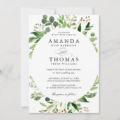Modern Greenery Foliage Blätter Wreath Wedding Einladung (Vorderseite)