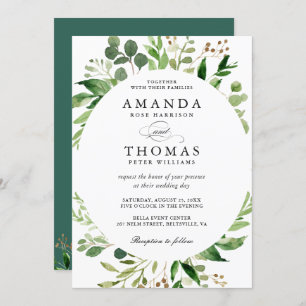 Modern Greenery Foliage Blätter Wreath Wedding Einladung