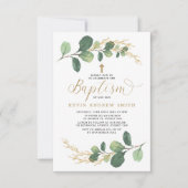 Modern Greenery Gold Boy Girl Taufe Einladung (Vorderseite)