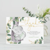 Modern Greenery Gold Elephant Baby Danke Karte (Stehend Vorderseite)
