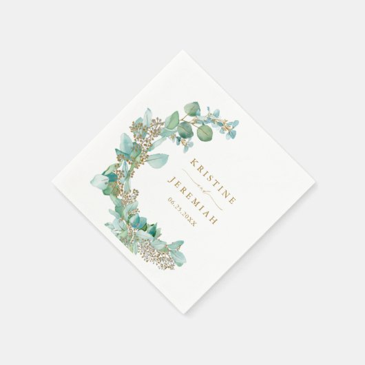 Modern Greenery Gold Eucalyptus Watercolor Wedding Serviette (Ecke)