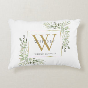 Modern Greenery Gold Initial Monogram Dekokissen