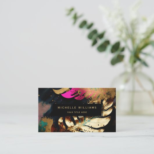 Modern Greenery Gold Leaf Visitenkarte (Stehend Vorderseite)
