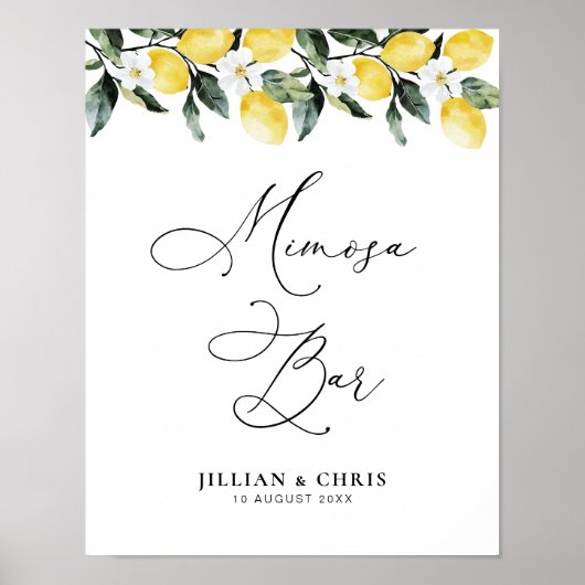 Modern Greenery Lemon Floral mimosa Bar Poster (Vorne)