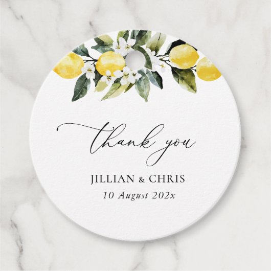 Modern Greenery Lemon Floral Wedding Vielen Dank Geschenkanhänger (Vorderseite)