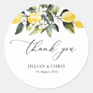 Modern Greenery Lemon Floral Wedding Vielen Dank Runder Aufkleber