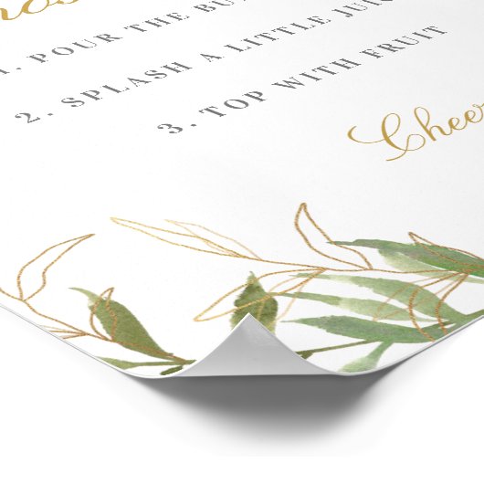 Modern Greenery und Gold Mimosa Bar Sign Poster (Ecke)