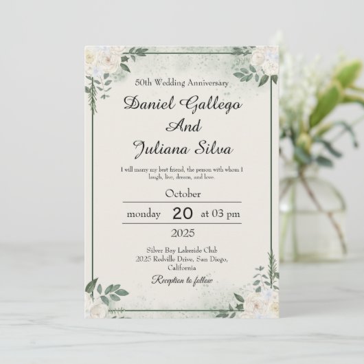 Modern Greenery Wedding Anniversary Invitations Einladung (Stehend Vorderseite)