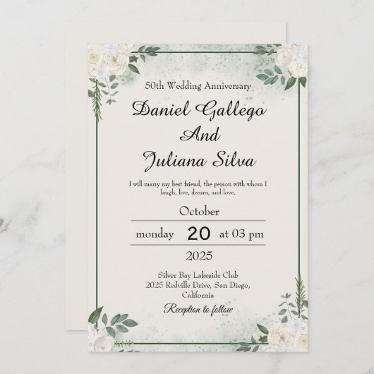 Modern Greenery Wedding Anniversary Invitations Einladung (Vorne/Hinten)