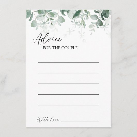 Modern Greenery White Wedding Advice Card Hinweiskarte (Vorderseite)