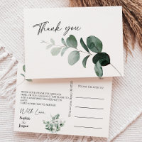Modern Greenery White Wedding Danke Postcard