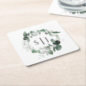 Modern Greenery White Wedding Monogram Rechteckiger Pappuntersetzer (angewinkelt)