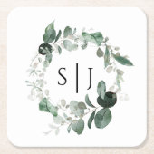 Modern Greenery White Wedding Monogram Rechteckiger Pappuntersetzer (Vorderseite)