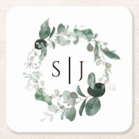 Modern Greenery White Wedding Monogram