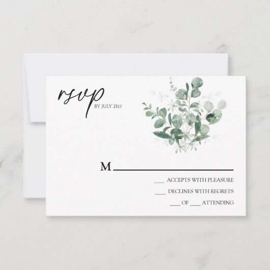 Modern Greenery White Wedding Simple RSVP Card (Vorderseite)
