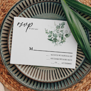 Modern Greenery White Wedding Simple RSVP Card Karte