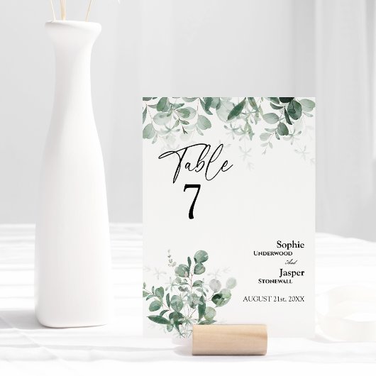 Modern Greenery White Wedding Tischnummer Card