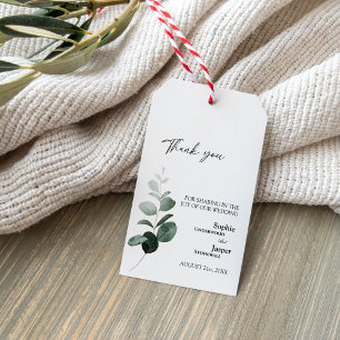 Modern Greenery White Wedding Vielen Dank für Ihr Geschenkanhänger