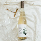 Modern Greenery White Wedding Wine Label Weinetikett