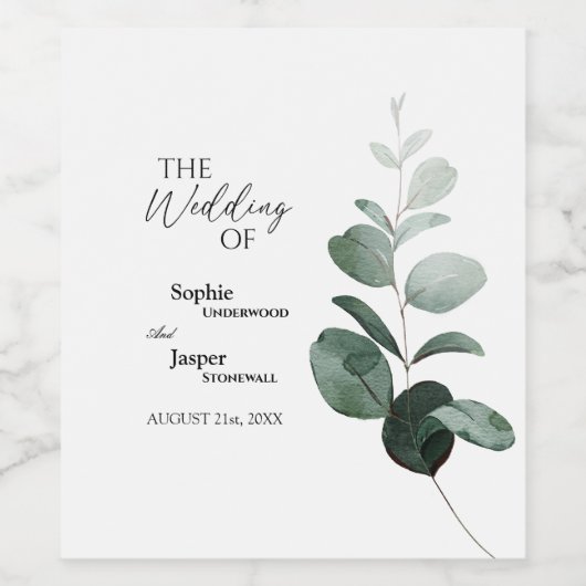 Modern Greenery White Wedding Wine Label Weinetikett (Einzelnes Label)