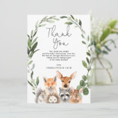 Modern Greenery Woodland Animals Baby Dusche Gefal Dankeskarte (Stehend Vorderseite)
