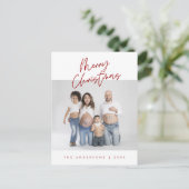 Modern Greeting, Merry Christmas Family Photo Postkarte (Stehend Vorderseite)