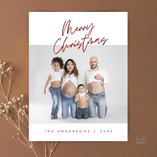 Modern Greeting, Merry Christmas Family Photo Postkarte