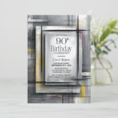 Modern Grey 90th Birthday Party Einladung (Stehend Vorderseite)