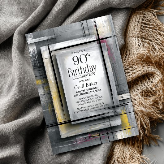 Modern Grey 90th Birthday Party Einladung