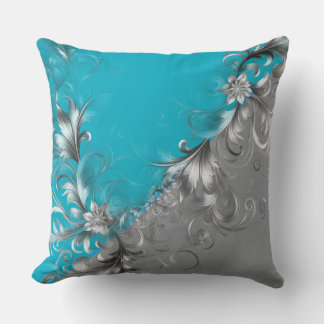 Modern Grey and Turquoise Decorative Silver Pillow Kissen
