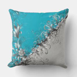 Modern Grey and Turquoise Decorative Silver Pillow Kissen