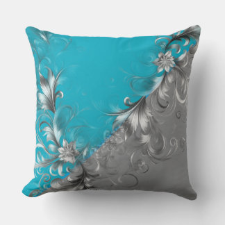 Modern Grey and Turquoise Decorative Silver Pillow Kissen