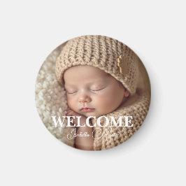 Modern Grey and White Photo Birth Announcement Magnet