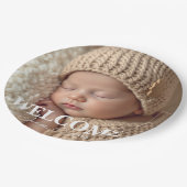 Modern Grey and White Photo Birth Announcement Pappteller (Schrägansicht)