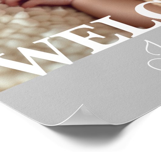 Modern Grey and White Photo Birth Announcement Poster (Ecke)