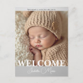  Modern Grey and White Photo Birth Announcement Postkarte (Vorderseite)