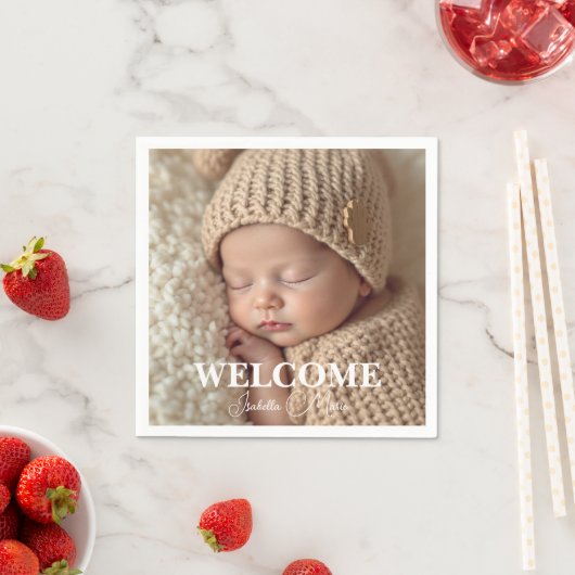 Modern Grey and White Photo Birth Announcement Serviette (Beispiel)