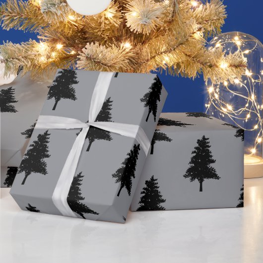 Modern Grey Black Christmas Tree Pattern Holiday Geschenkpapier (Feiertage)