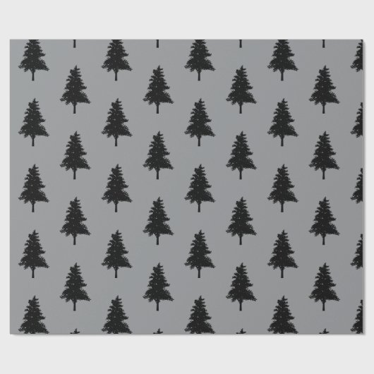 Modern Grey Black Christmas Tree Pattern Holiday Geschenkpapier (Flach)