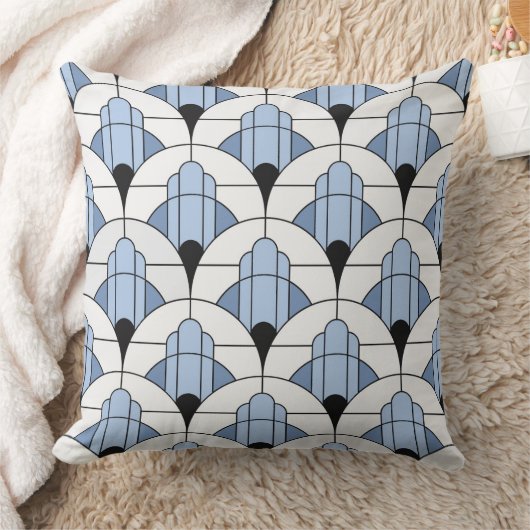 Modern Grey/Blue Art Deco Style  Kissen (Decke)