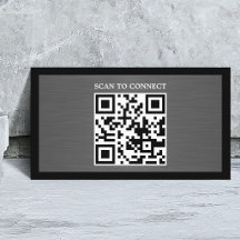 Modern Grey Faux Metal Black QR Code Bold