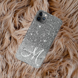 Modern Grey Glitter Sparkles Personalized Name iPhone 11Pro Max Hülle