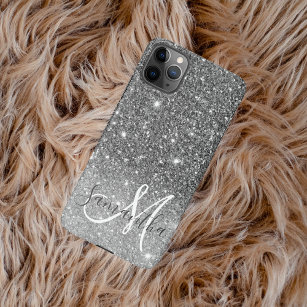 Modern Grey Glitter Sparkles Personalized Name iPhone 11Pro Max Hülle